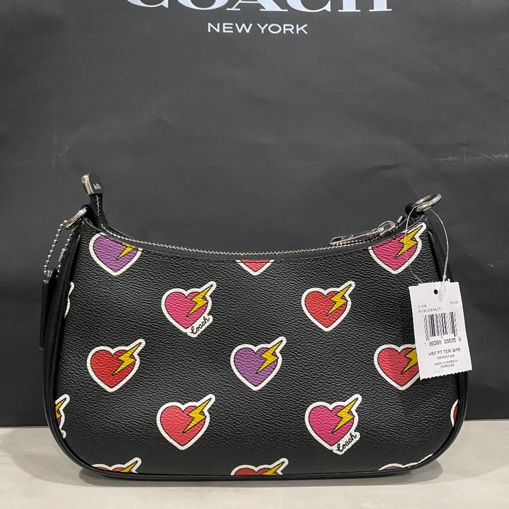 Coach NWT Black Shoulder Bag with Heart Design - Picture 10 of 12